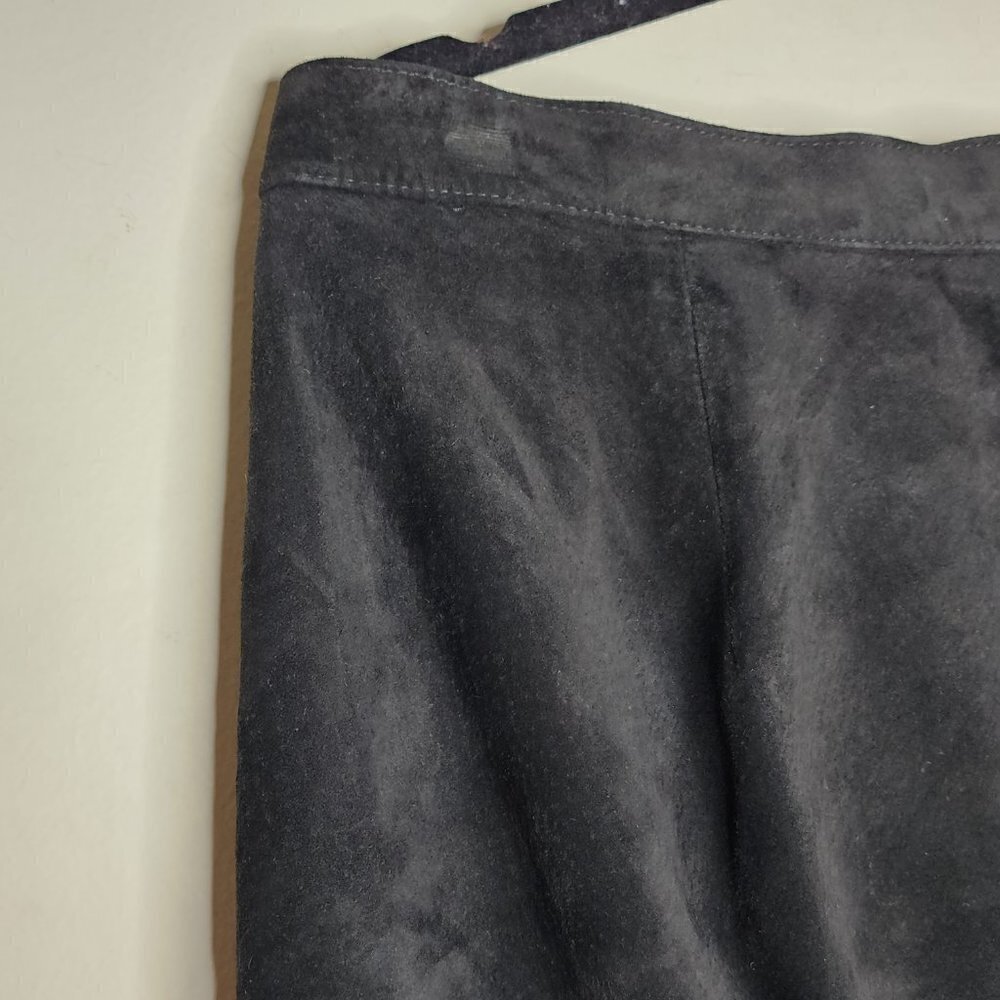 LAUREN Ralph Lauren 100% Suede Black Midi Skirt Academia Boho Western, sz 14 - Picture 4 of 11